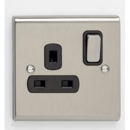 13A 1G DP Switched Socket- Stainless Steel/Black