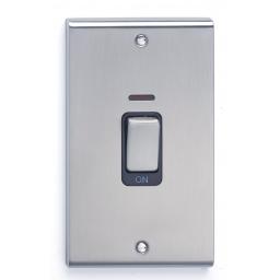 45A DP Tall Switch with Red Rocker & Neon - Stainless Steel/