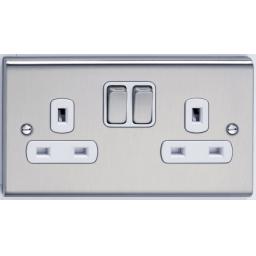 13A 2G DP Switched Socket- Stainless Steel/White