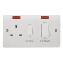 45A Cooker Switch With 13A DP Switched Socket Outlet And Neo
