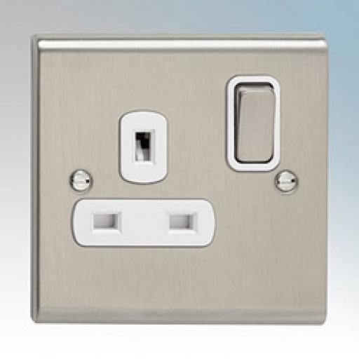 13A 1G DP Switched Socket- Stainless Steel/White