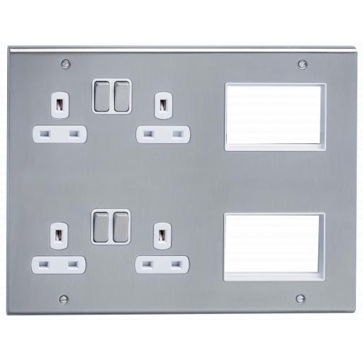 13A 4G Socket & 6 Data Module Outlets Stainless Steel/White