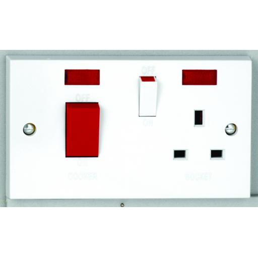 50A Cooker Control Unit with Red Rocker & Neon