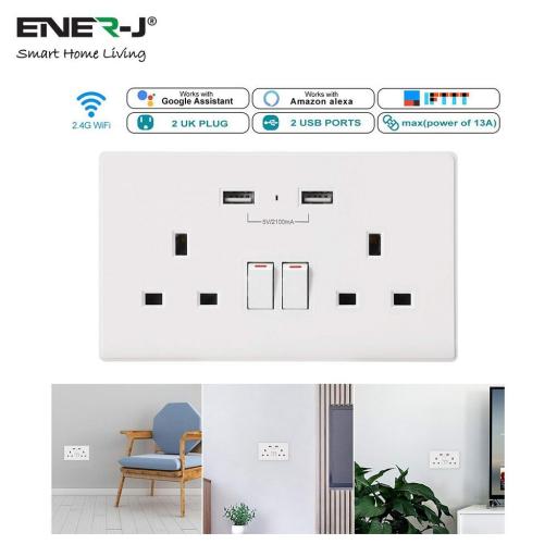 13A 2Gang Socket Outlet w/ 2 USB Ports - WiFi Controlled