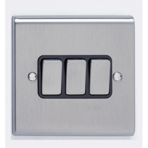 10A 3G 2W Switch- Stainless Steel/Black