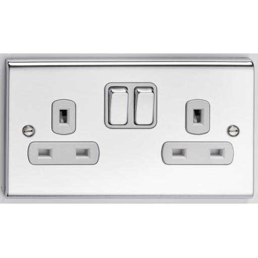13A 2G DP Switched Socket- Chrome/White