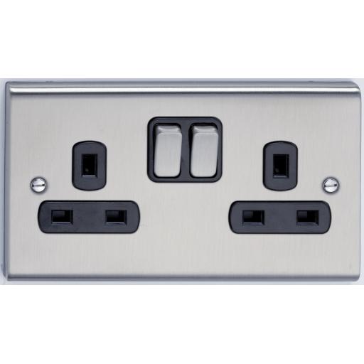 13A 2G DP Switched Socket- Stainless Steel/Black