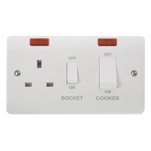 45A Cooker Switch With 13A DP Switched Socket Outlet And Neo